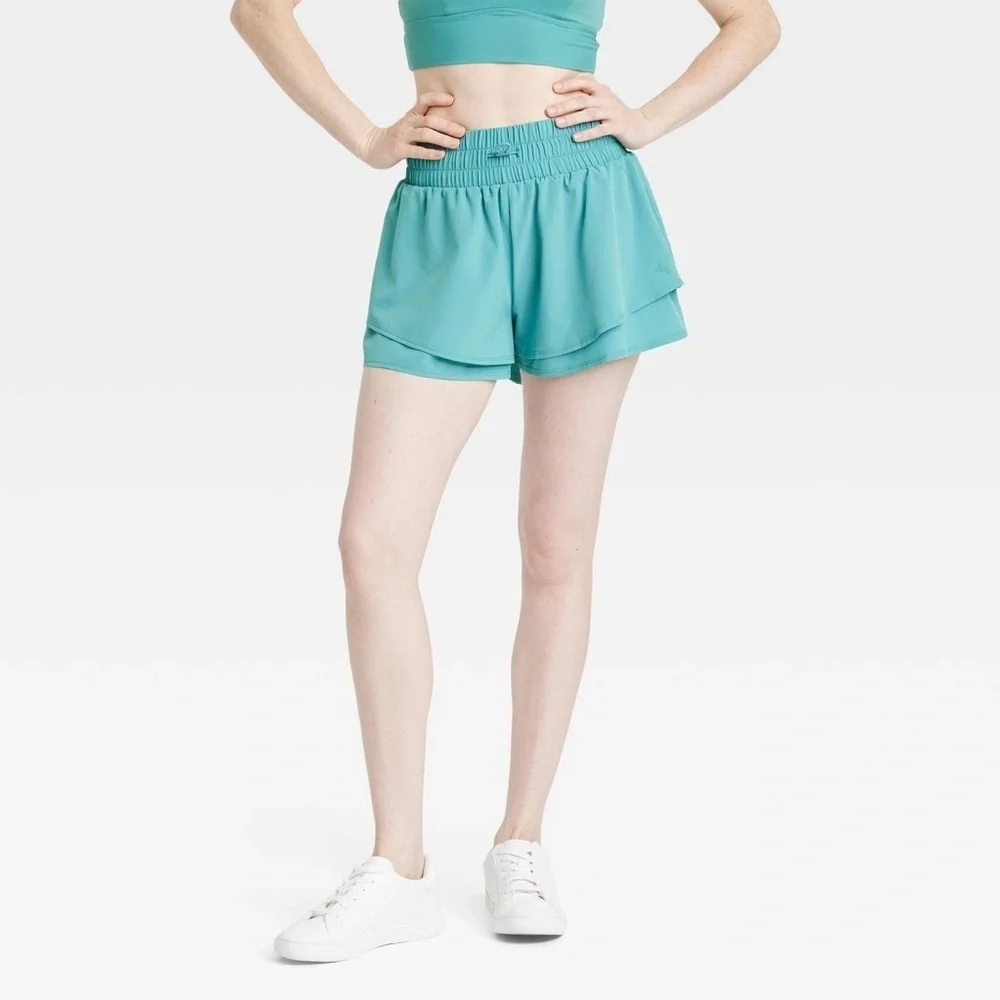 JoyLab Women’s Double Layer High Rise Athletic Shorts NWT Size XS Teal Green - Picture 5 of 6